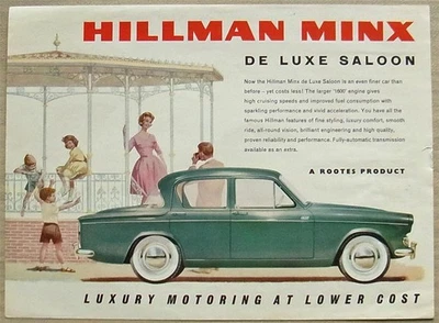 HILLMAN MINX DE LUXE SALOON Car Sales Specification Leaflet 1961-62 #816/H - Image 1 of 2