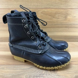 LL Bean Womens Boots 7 M Black Leather Bean Boots Lace Up Duck Waterproof - Picture 1 of 12