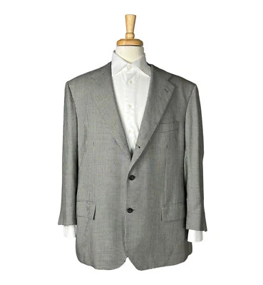 Kiton Pure Cashmere Gray Black Green Houndstooth Blazer Size 48 7R  - Image 1 of 4