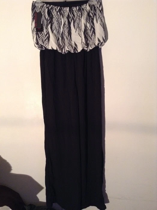 Mono sin tirantes Chevron crepé blanco y negro "Material Girl para mujer" "S" Foto 1 de 1