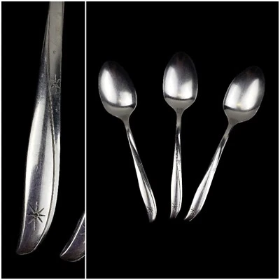 TWIN STAR ONEIDA COMMUNITY Starburst STAINLESS Serving Spoons Set Of 3 - Image 1 of 4