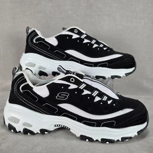 Skechers D Lites Walking Shoes Women Size 10W Suede Black White Casual NO Laces - Picture 1 of 19