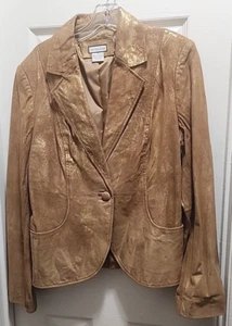 Chaqueta Blazer Mythology Para Mujer Talla 12 Cuero Dorado Brillo Forrada De Colección - Imagen 1 de 10