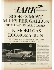 1959 Studebaker Lark Scores Most MPG Mobilgas Economy Run Vintage Print Ad - Picture 1 of 1