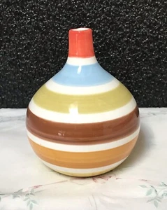 JONATHAN ADLER ITALIA, HAPPY HOME, JARRÓN DE CALABAZA DE CERÁMICA DE 5"", ¡RAYAS COLORIDAS! - Imagen 1 de 10