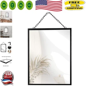 Matte Black Rectangular Mirror with Chain - Versatile 12x16 Inch Decor - Picture 1 of 9