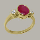 Solid 18K Yellow Gold Natural Ruby & Diamond Womens Trilogy Ring - Sizes 4 To 12