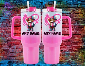PERSONALISIERTER HIP-HOP-BECHER TEDDYBÄR SCHIMMER 40 OZ MIT GRIFF & STROHHALM - Bild 1 von 1