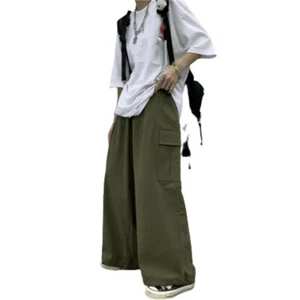 Men's Loose Fit Wide Leg Cargo Pants Streetwear Multi-pocket Straight Trousers D - Picture 1 of 13