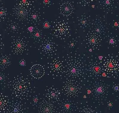 Laurel Burch Basics HEARTS on BLACK Metallic Fabric By the FQ - 1/4 YD - Image 1 of 4