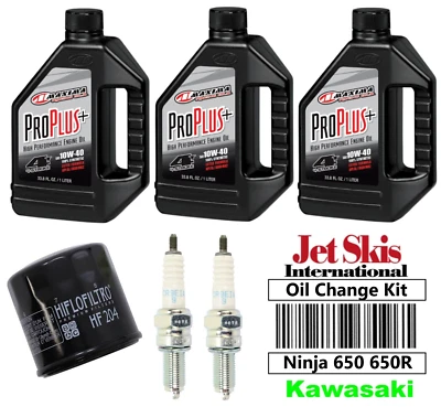 Synthetic Oil Change Kit For Kawasaki Ninja 650R Spark Plug Oil Filter 2006-2023 - Image 1 of 4
