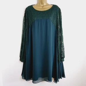 NEW Ex ANN HARVEY Plus Size 18-28 Green Floral Lace Chiffon Shift Dress Occasion - Picture 1 of 11