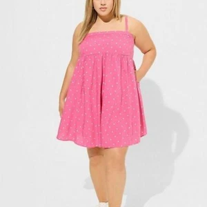Torrid Pink White Polka Dot Baydollkleid Mini Challis Sleeveless Sommerkleid 3 - Bild 1 von 9