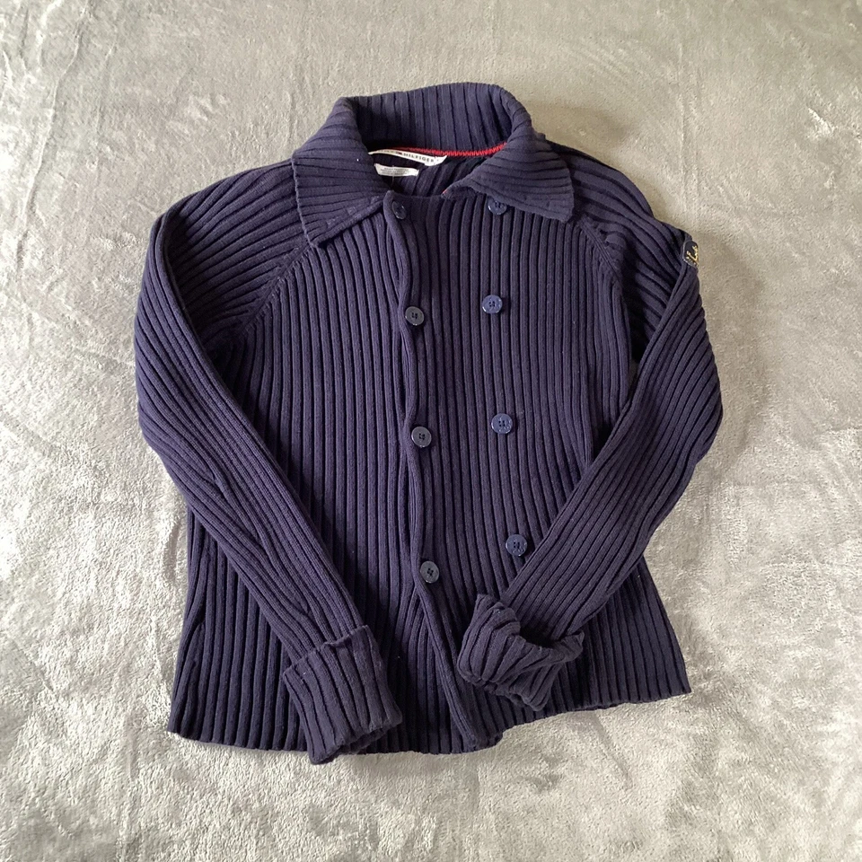 Tommy Hilfiger Suéter Niños Cárdigan Grande Abotonado Azul Marino Parche Logo Foto 1 de 4