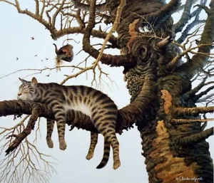 Charles Wysocki Too Pooped to Participate Cat in a Tree - Picture 1 of 1