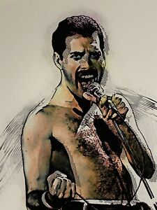 Chris Boyle Mixed Media Art print Queen Freddie Mercury 70's 80's Music A/P  2/2