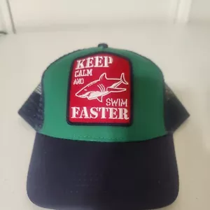 Keep Calm And Swim Faster Hat cap shark banana boat upf 50+ blue and green - Picture 1 of 6