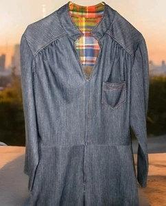 Vintage Homemade Polyester Jumpsuit Denim Look Zipper Hippie 70's Costume Long - Picture 1 of 12