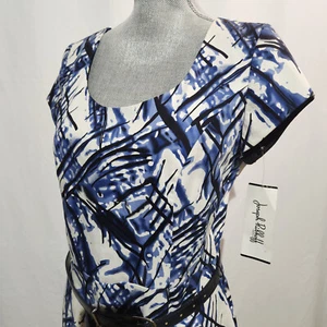 NWT Joseph Ribkoff Womens Dress Blue White Scoop Neckline Cap Sleeve Size 12 - Foto 1 di 7