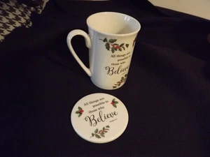 MUG w/ LID BIBLE VERSE Mark 9:23 All thing are possible to those who BELIEVE - Picture 1 of 4