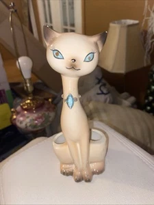 Vtg Enesco Siamese Cat W/ Fancy Necklace Purrfect Lipstick Holder Shelf Sitter - Picture 1 of 4
