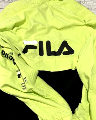 Fila Gus Long Sleeve Half Zip Lightweight Track Jacket Neon Green Mens LARGE - Image 1 of 4