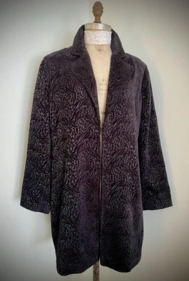 Chicos Black Burn Out Velvet Long Duster  Jacket Coat SZ 3 XL Special Occasion - Image 1 of 4