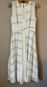 Whistles Beautiful Off White Check Print Pleat Midi Dress - Size 10 - Picture 1 of 5
