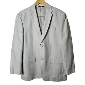 Perry Ellis 42R Beige Ivory Linen Blend Suit Jacket Sport Coat Double Vent Lined - Picture 1 of 10