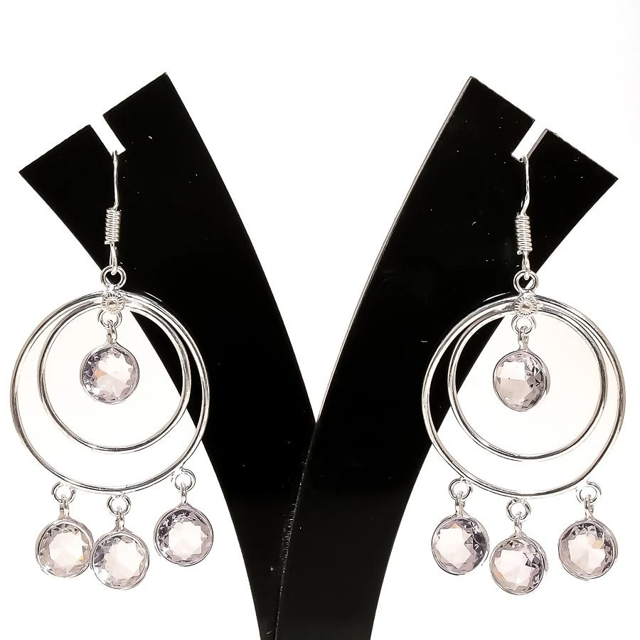 White Topaz Gemstone Handmade 925 Sterling silver Jewelry Earring Size 2.30" - Image 1 of 1