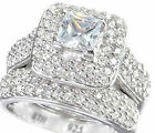 Ladies Wedding Engagement Ring Set - 925 Silver- Halo Bridal -Post From UK