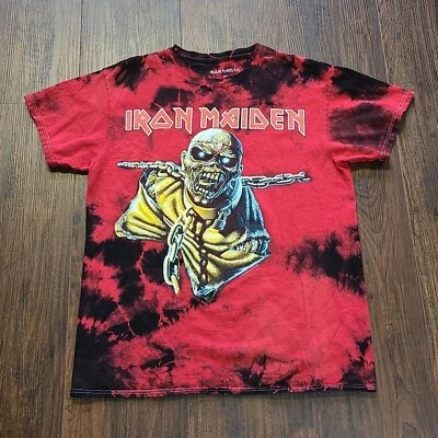 Iron Maiden 男式 Piece of Mind 红色领带染料重金属表带 T 恤中号 — 第 1/4 张图片