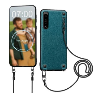 Genuine Leather Magnetic Case for OnePlus Crossbody with Rivet Deco. - Picture 1 of 9