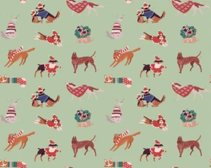 Christmas Fabric Dogs in Jumpers Green Cotton Xmas Craft Fabric Material - Picture 1 of 8