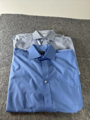 Croft & Barrow Hombres Calce Clásico Camisa Abotonada Talla 17 1/2 34/35 Azul Lote De 2 Foto 1 de 4