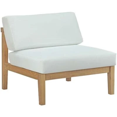 Silla sin brazos Modway Bayport para patio exterior madera maciza de teca en natural/blanco Foto 1 de 4