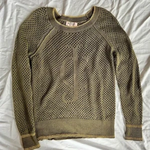 Juicy Couture Olive Green JC Open Weave Knit Cotton Sweater Metallic Gold Trim - Picture 1 of 4