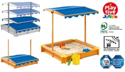 Playtive Junior Sandkasten mit Dach Fichtenholz Holz Plane Sandkiste Sandbox NEU