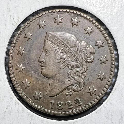 1822 Wide Date N-6 Coronet Head Large Cent grades solid EF Lot 74 Cover