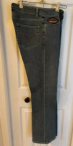 Harley Davidson Motorcycles Womens Navy Blue Denim Jeans Size 8 Tall - Picture 1 of 9
