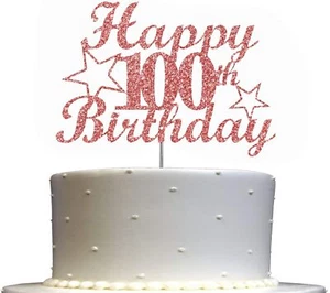 100th Birthday Rose Gold Glitter Cake Topper 100th Party Decorations Ideas - Picture 1 of 4