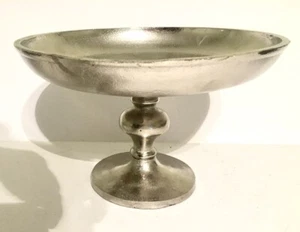 Tozai Large Silver Metal Decorative Pedestal Compote, Handmade - 11.75" - Picture 1 of 2