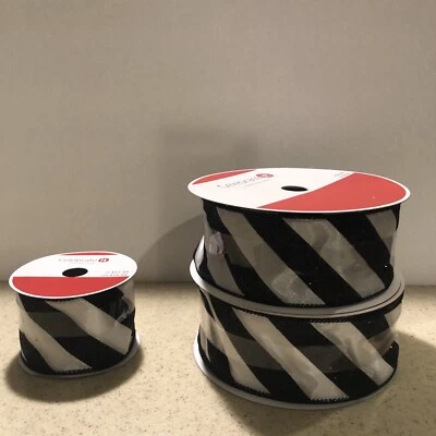 Ribbon Glitter Black White (Lot of 3) - (2) 2 1/2" x 80 ft & (1) 2 1/2" x 20 ft - Image 1 of 4
