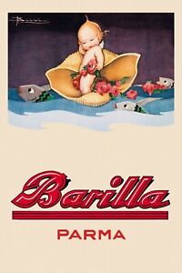 Barilla Pasta Little Kid on Shell Ocean Fish Food Vintage Poster Repro FREE S/H