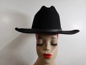 Texas Hat Company Black Felt Cowboy Hat W/ Band Youth LARGE MADE IN USA - Picture 1 of 9