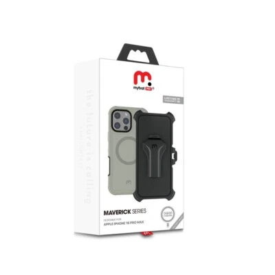 Maverick Series iPhone 16 Pro Max Case with Belt Clip Gray/Blk  w/ Temper Glass - Image 1 of 4