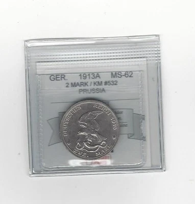 1913A Germany, Prussia, 2 Mark, Coin Mart Graded**MS-62** KM #532 - Image 1 of 2