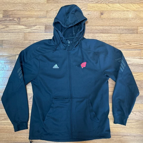 Adidas University Wisconsin Badgers Sweatshirt Full Zip Hoodie Climawarm Adult L Cover