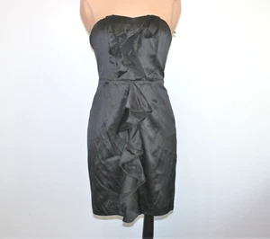 Express Mujer Talla 6 Pequeño Vestido Negro Satén Sin tirantes Volantes Cóctel Fiesta - Imagen 1 de 4