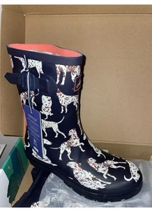Joules Womens Molly Mid Height Printed Wellies - - Adult 8 Navy Dalmation - Picture 1 of 5